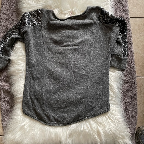 Xhilaration Grey sweater with sequin sleeves - Picture 2 of 6